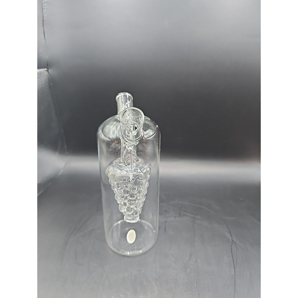 Hand Blown Clear Glass Oil and Vinegar Cruet Grape Cluster Two Spouts With Corks - Picture 4 of 4